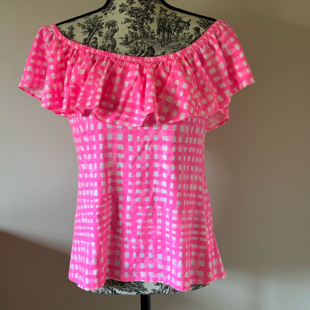 Lilly Pulitzer pink gingham on or off shoulder top.
